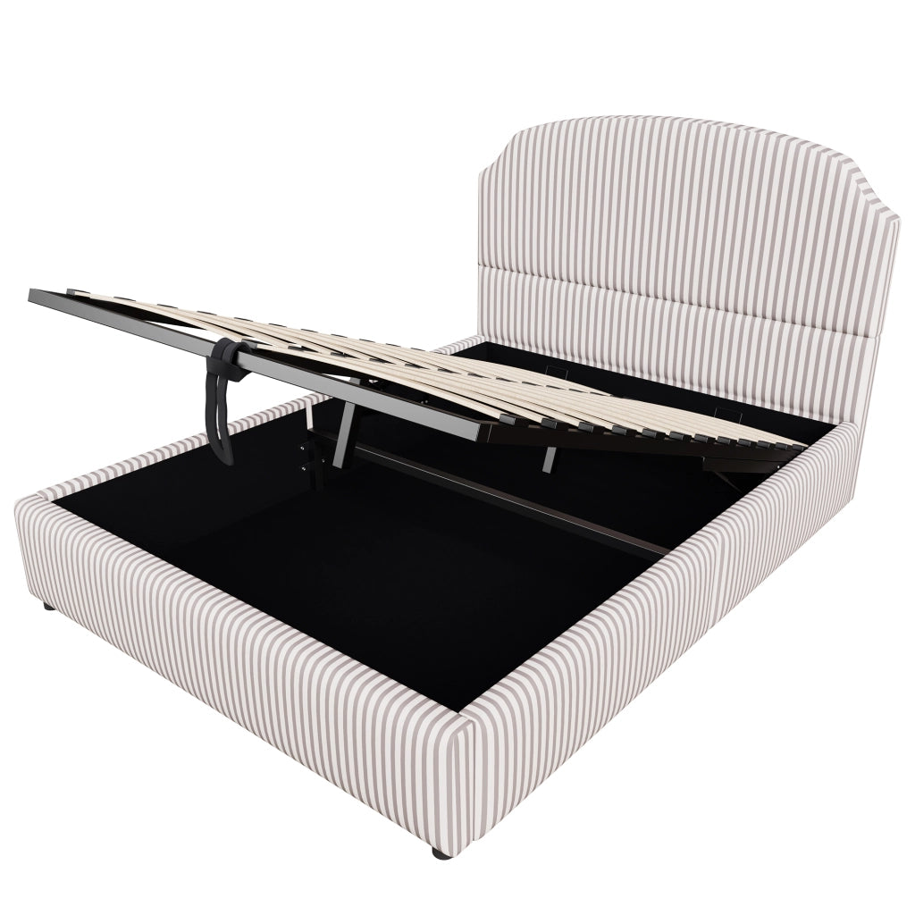 DESMIU Lit contenitore 140 × 200 cm 2 posti con vano idraulico e testiera, senza materasso, in tessuto rigato bianco e antracite