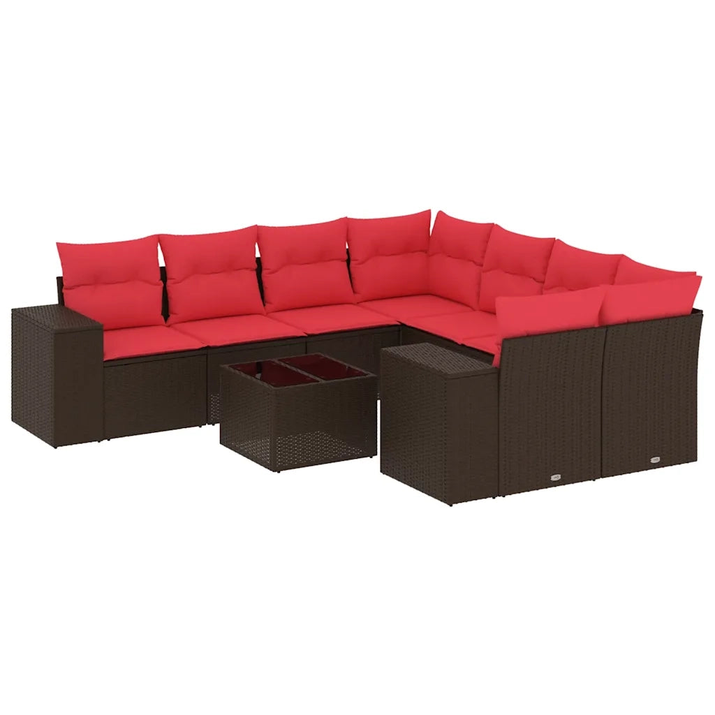 Set Divani da Giardino 9 pz con Cuscini Marrone in Polyrattan 3222363