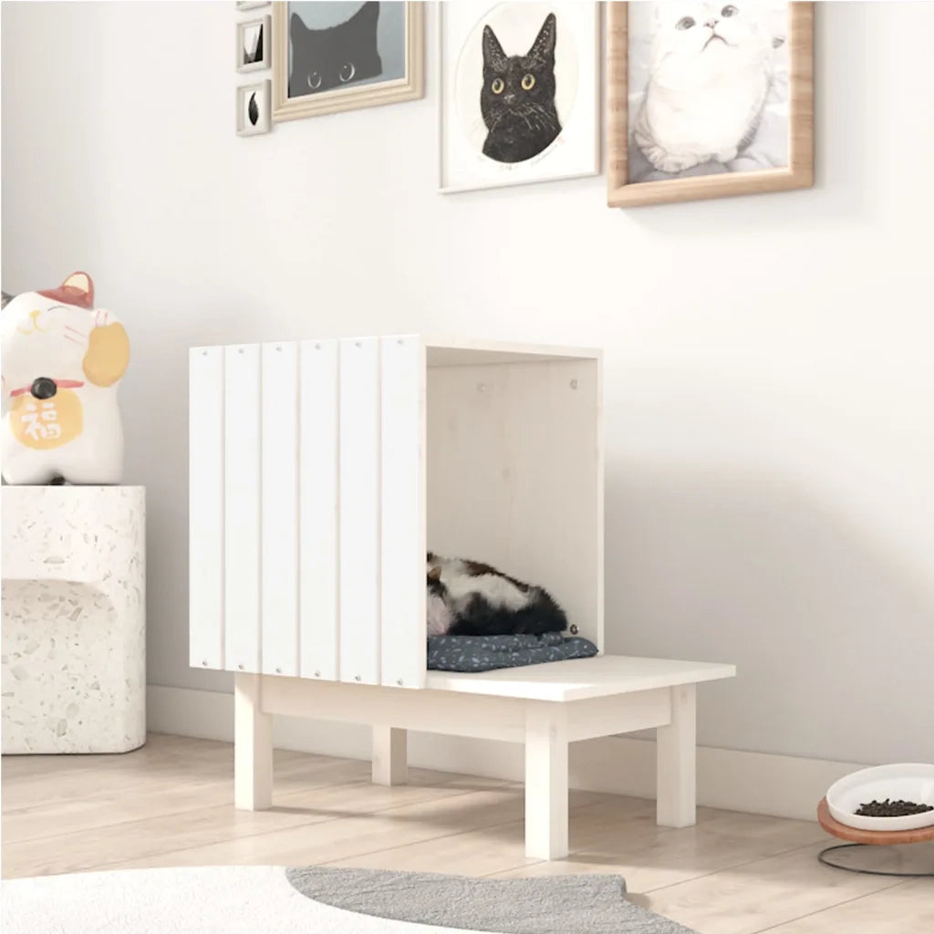 Casetta per Gatti Bianca 60x36x60 cm in Legno Massello di Pino CFW2085814
