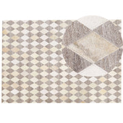Tappeto tappetino Pelle di vacchetta jacquard marrone e beige Motivo geometrico a rombi Retro 160 x 230 cm