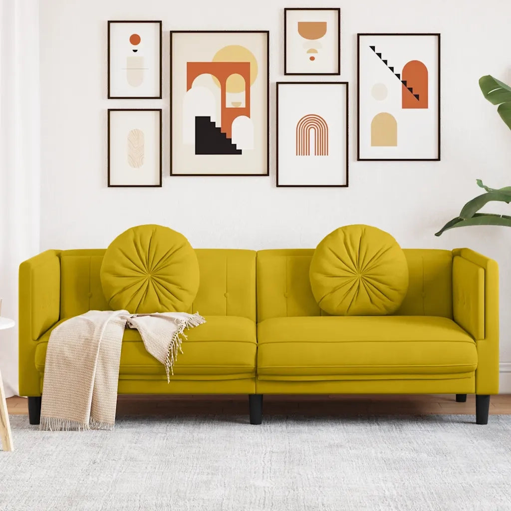 Divano | Divano da soggiorno | Sofa a 3 Posti con Cuscini Giallo in Velluto