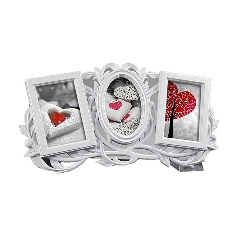 PORTAFOTO  CON 3 POSTI 10 X 15 CM IN STILE SHABBY CHIC COLORE BIANCO