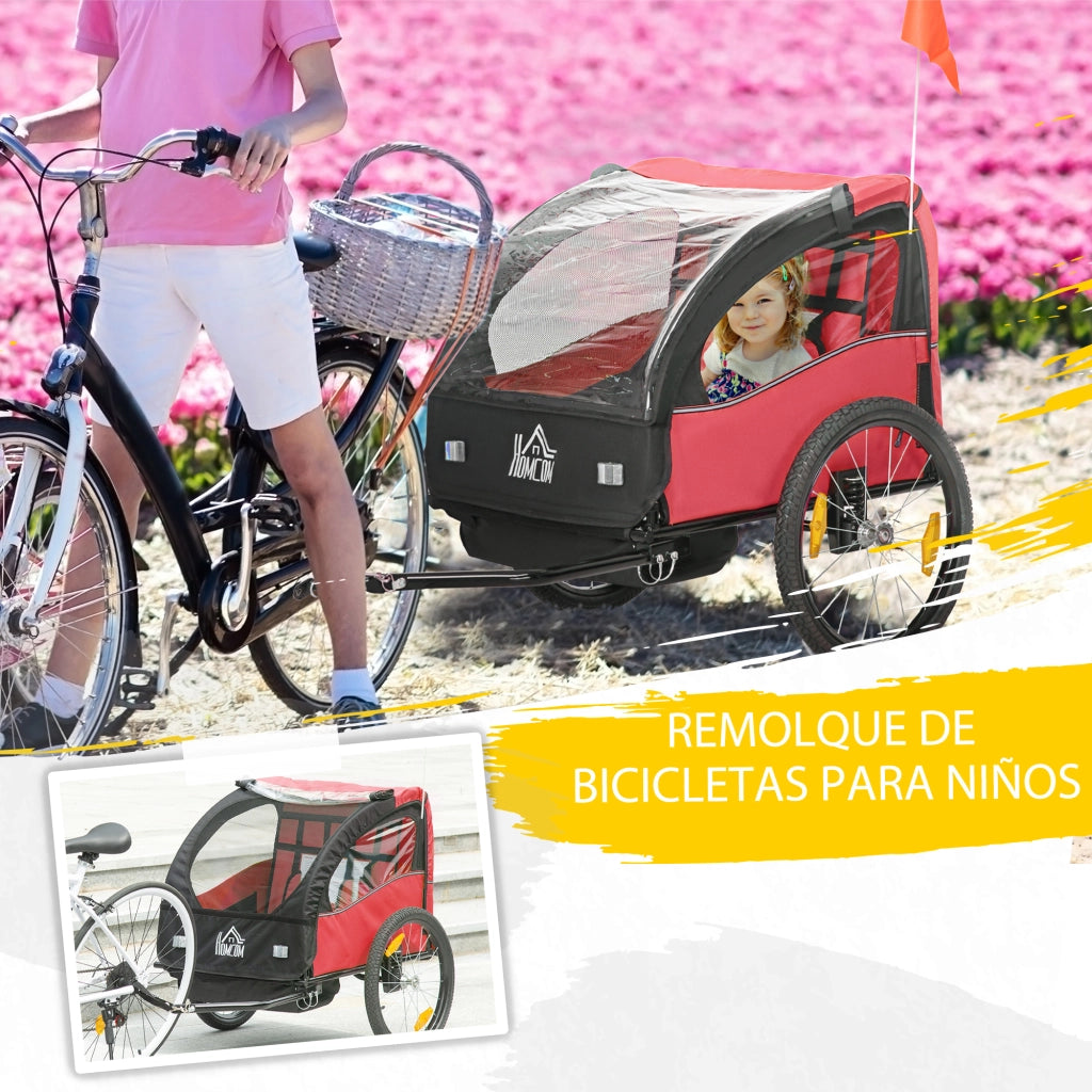 Carrello per Biciclette Bambini con Sicurezza ¨C zephmum ¨C Rosso 140x88x90 cm