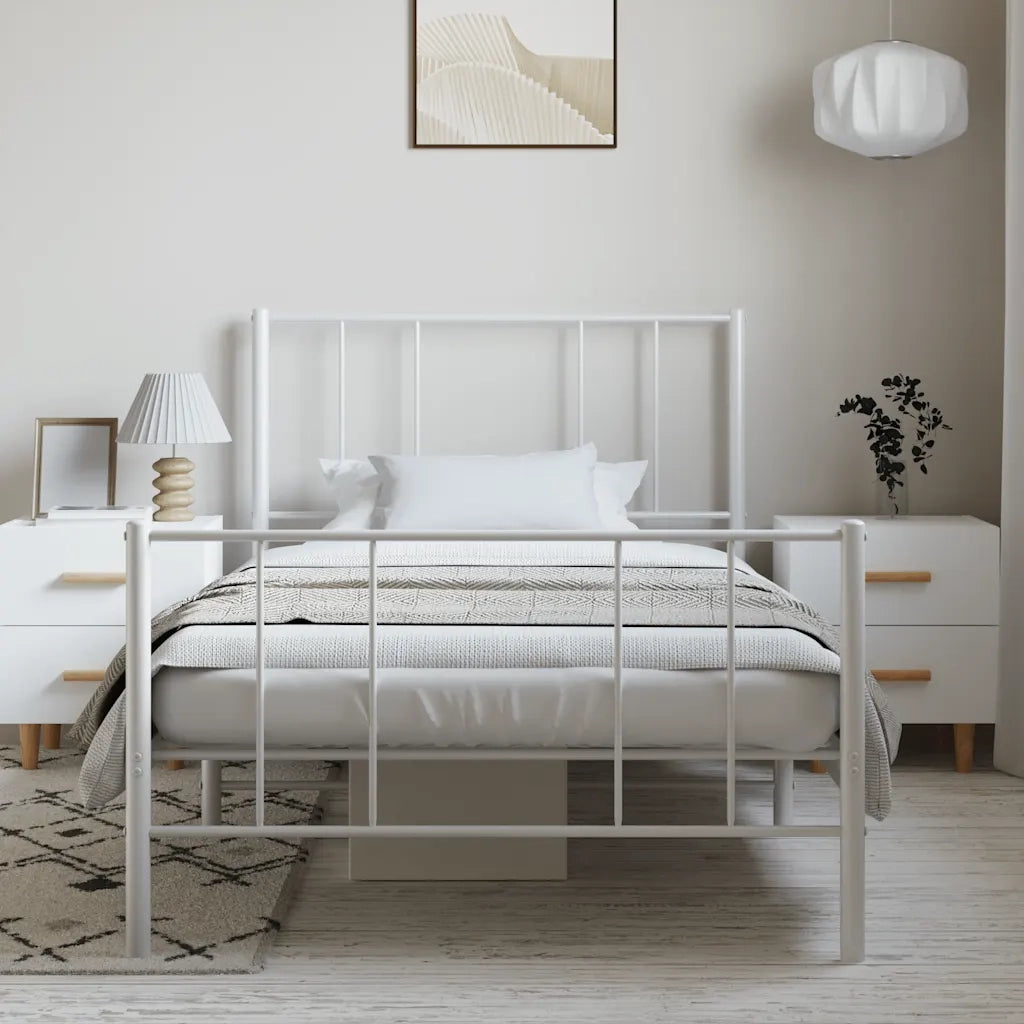 Letto singolo | Letto per adulti | Giroletto con Testiera e Pediera Metallo Bianco 100x200 cm