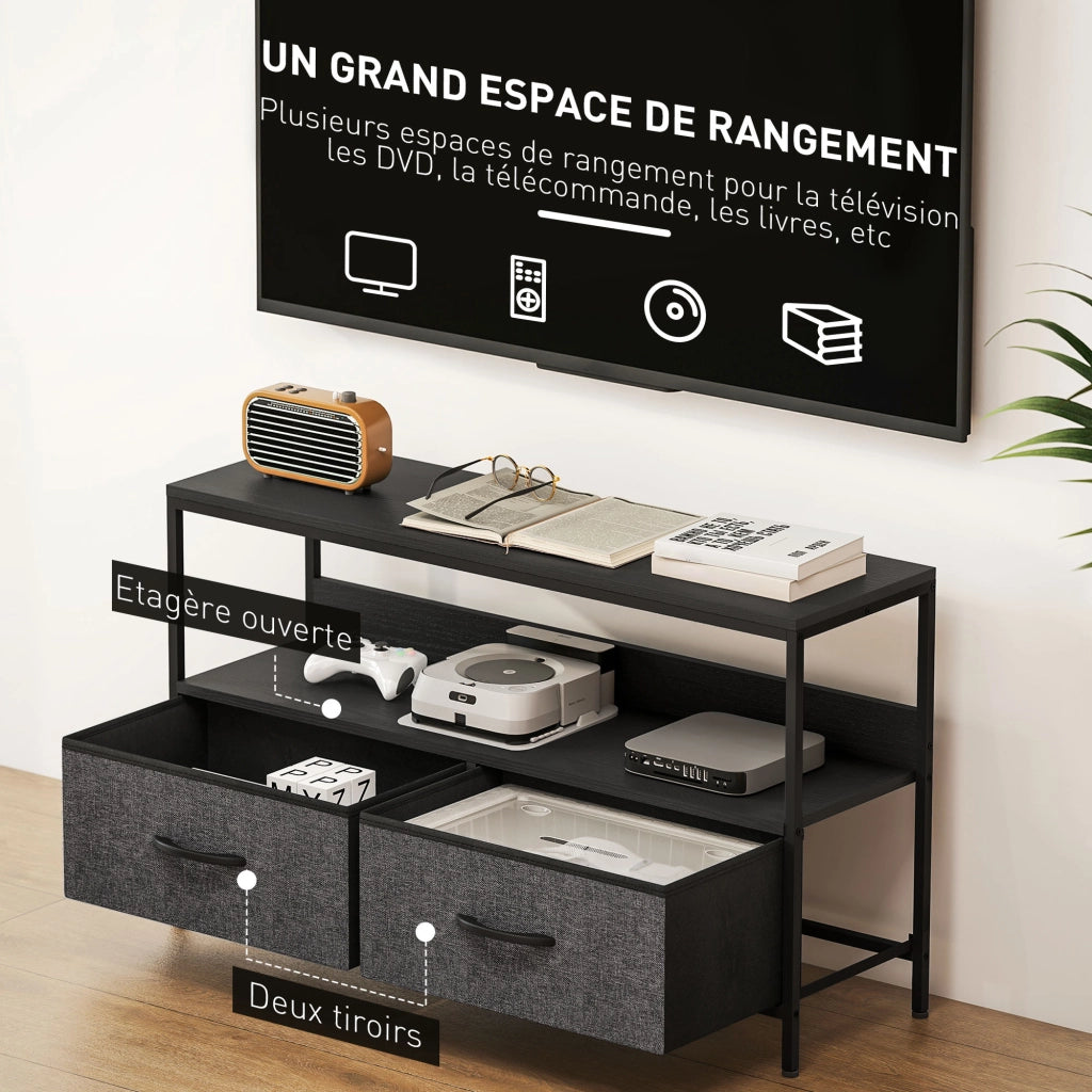 Mobile TV con 2 cassetti ¨C Xylo ¨C grigio scuro, acciaio, 98x29x56 cm, fino a 47 pollici