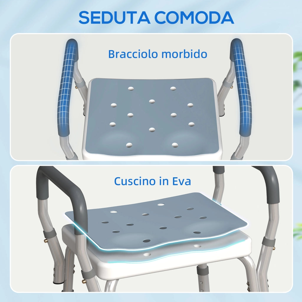 Sgabello Doccia Regolabile con Braccioli ¨C Xylo ¨C Alluminio HDPE EVA 52x45x57-69cm