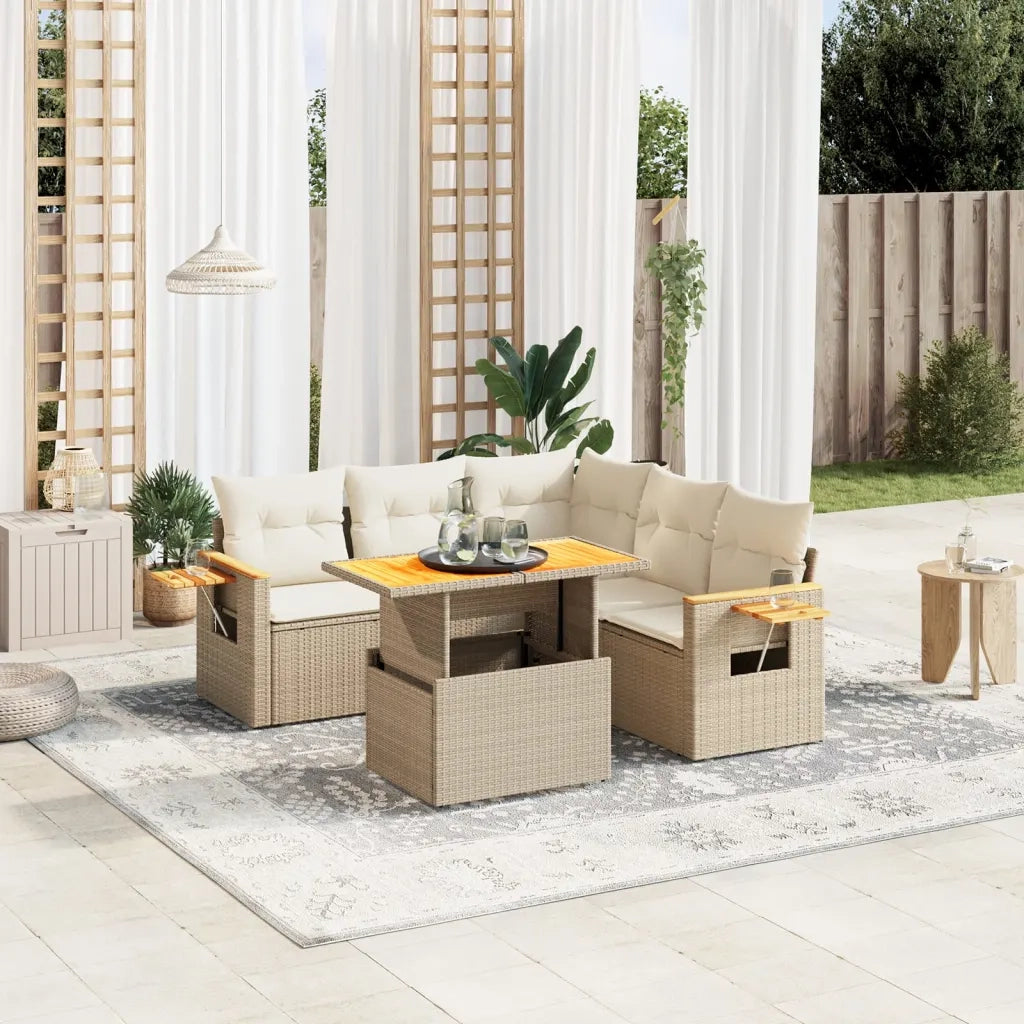 Set Divano da Giardino 6 pz con Cuscini Beige in Polyrattan 3273515