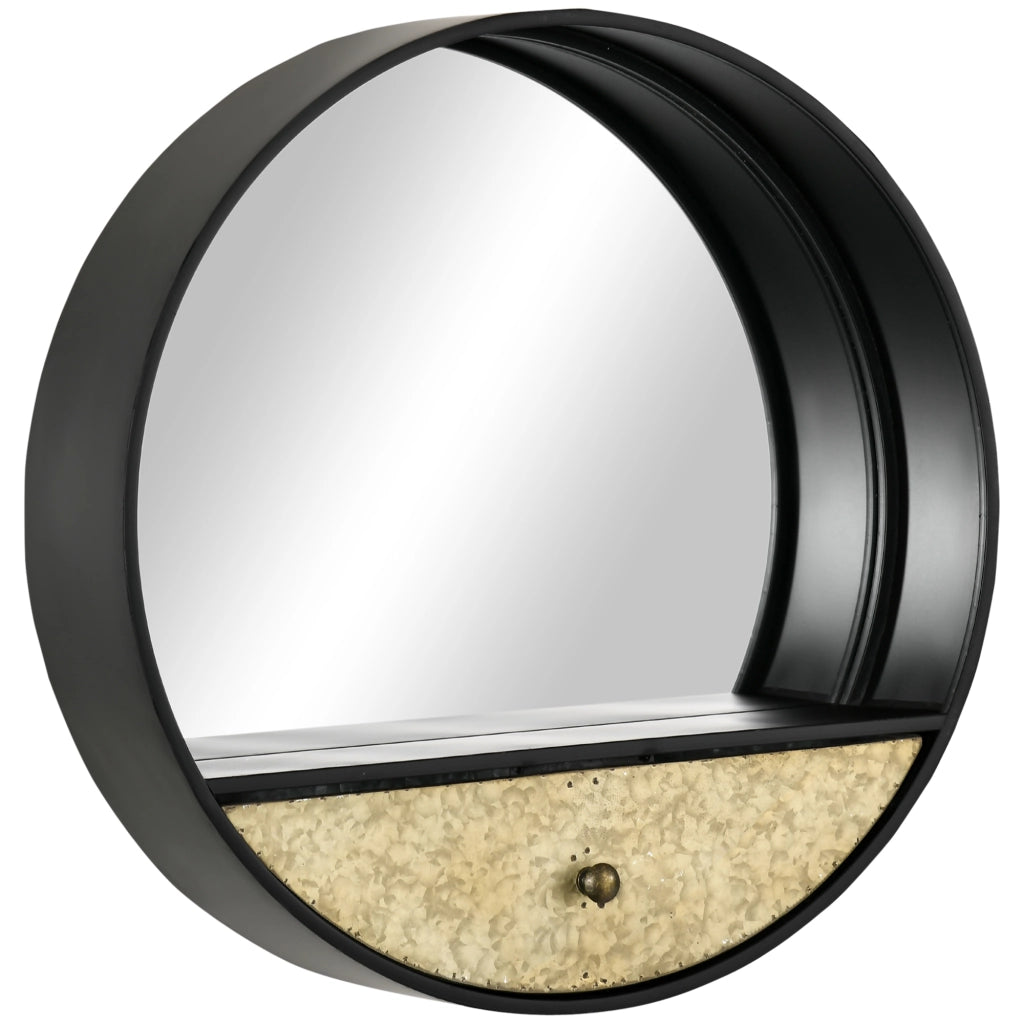 Specchio Decorativo Rotondo con Cornice e Cassetto ¨C Zephmum ¨C Nero Metallo MDF ?61cm