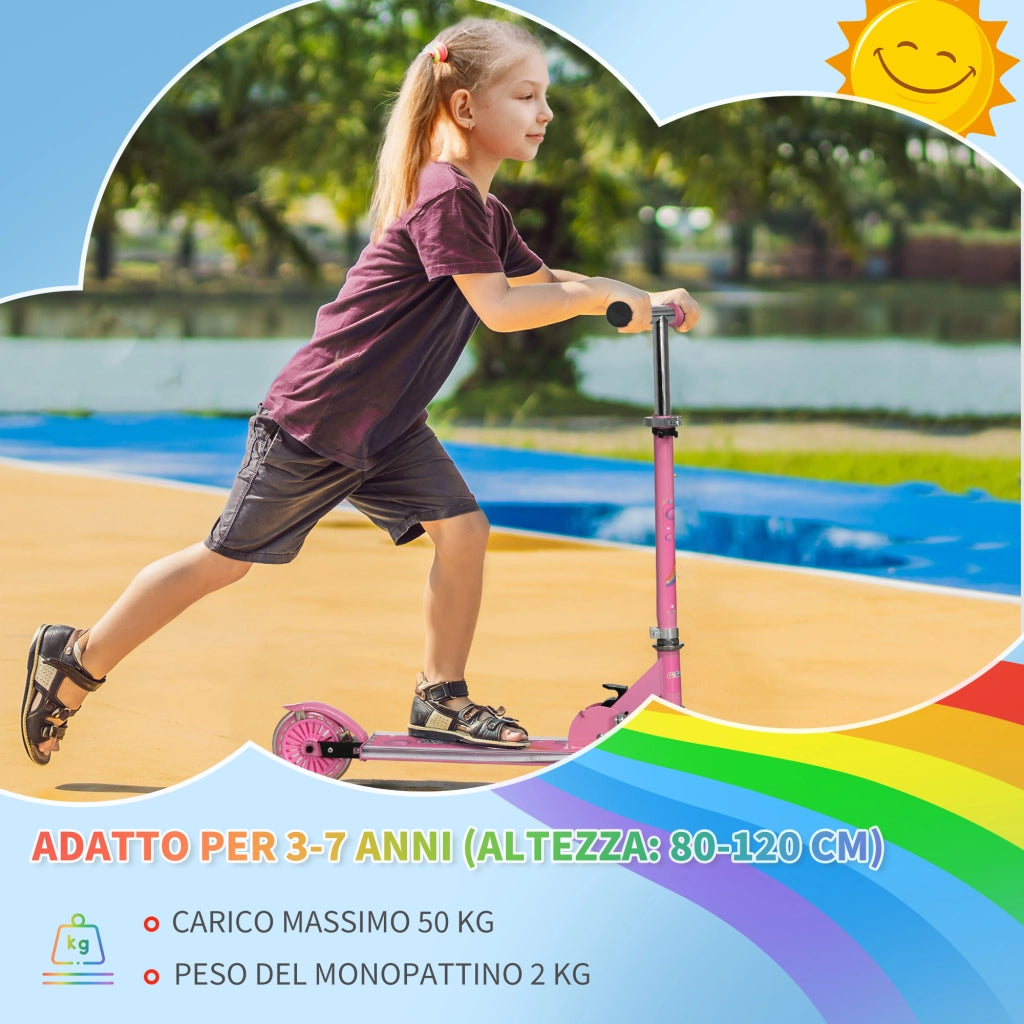 Monopattino pieghevole bambini 3-7 anni ¨C Xylo ¨C rosa 2 ruote altezza regolabile 67x30x63-76 cm