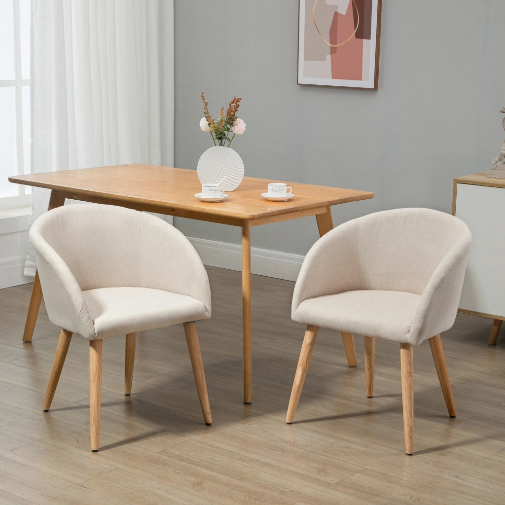 Set 2 Sedie da Pranzo con Braccioli ¨C Xylo ¨C Stile Scandinavo Legno e Tessuto Effetto Lino Beige