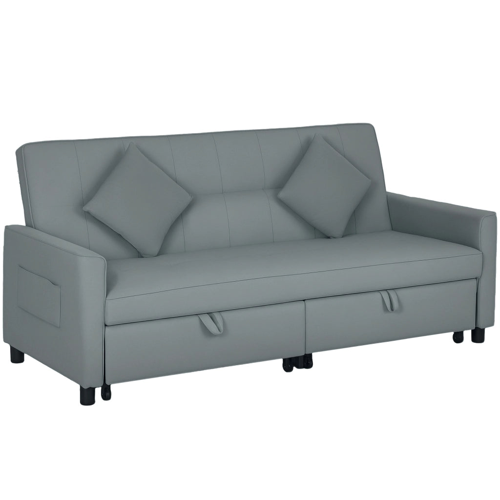 Divano letto 3 posti clic clac reversibile con regolazione schienale e cuscini ¨C zephmum ¨C grigio 196x90x89 cm