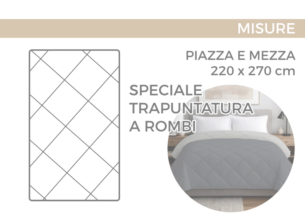 Trapuntino Piumino Estivo Primaverile 100gr/mq Leggero Disegno Lily - 1 Piazza E Mezza - Grigio