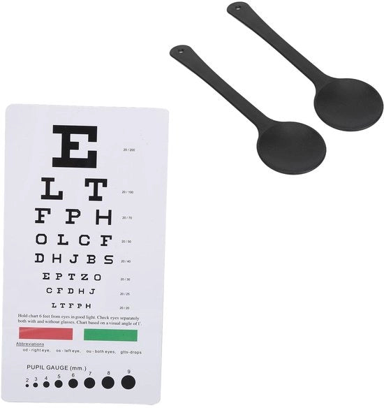 Carta di visione doppia faccia - Test di visus - 2 Oclusori per gli occhi - Esame oculistico - Portatile e duraturo - 15 cm di distanza - Carta di test di visione