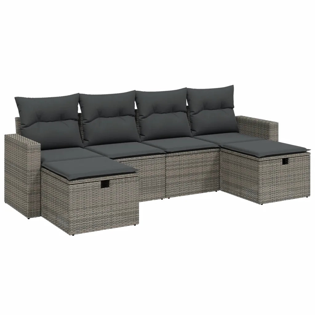 Set Divano da Giardino 6 pz con Cuscini Grigio in Polyrattan 3263546