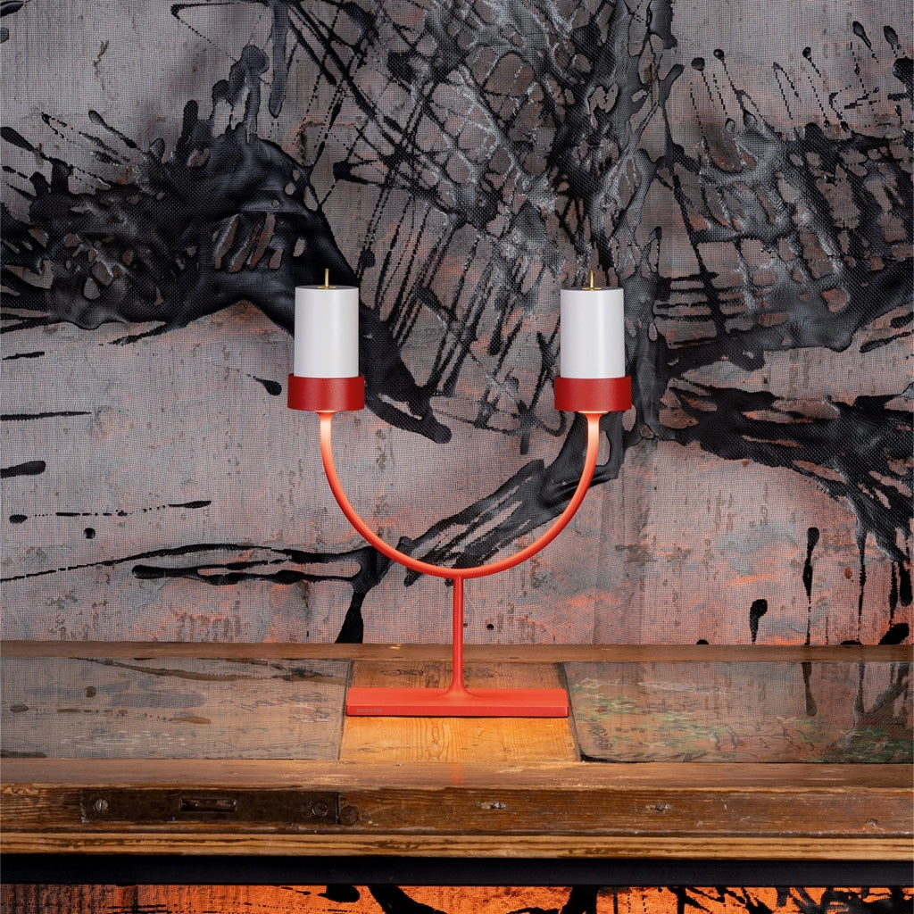 Perpetua Lampada da tavolo Double 2 bracci LED senza fili, ricaricabile, colore Rosso, CRI 90, IP54 per interni ed esterni, design iconico moderno