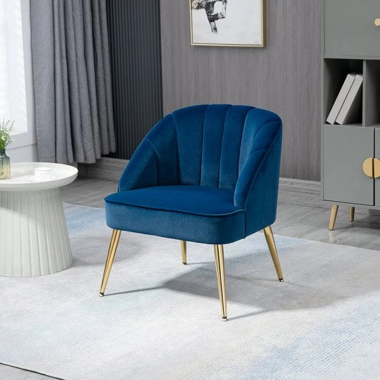 Sedile accentrante - Design retro - Tela di velluto - Blu - Oro