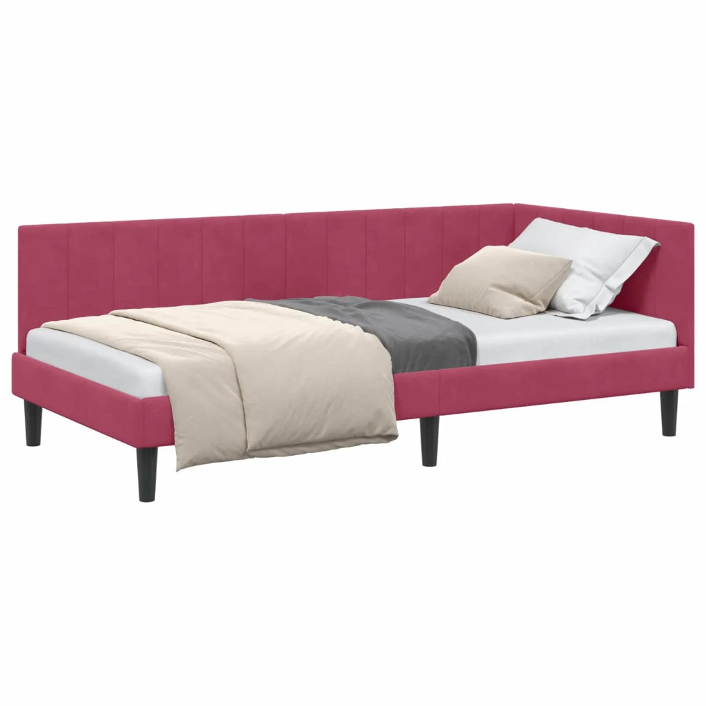Cornice del letto ad angolo Rosso Vino 90 cm x 190 cm Velluto 42016342