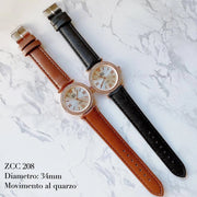 Trade Shop - Orologio Polso Zcc 208 Donna Analogico Quarzo Moderno Fashion Brillantini Pelle -