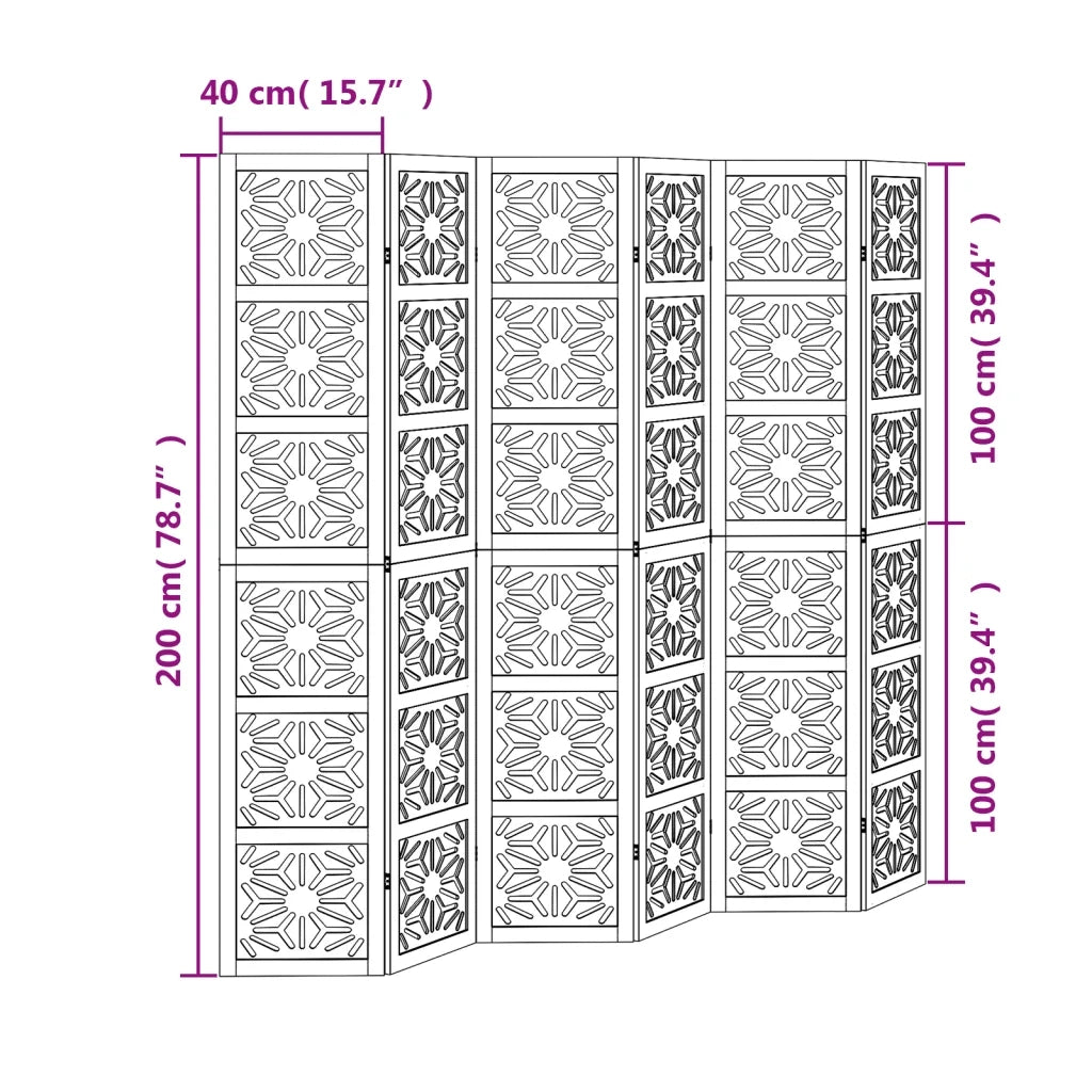 Divisorio Ambienti | Divider per stanze | Paravento 6 Pannelli Marrone e nero Legno di Paulownia