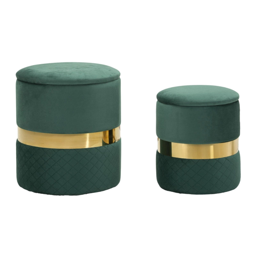 Set di 2 Pouf VKH870, Verde, Poliestere, 37x37x42 cm