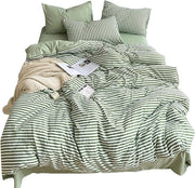 Set di coperte 100% poliestere con chiusura a righello - strisce verdi - modello 1 - coperta da letto 180 x 220 cm - lenzuolo 230 x 250 cm - 2 cuscini 48 x 74 cm
