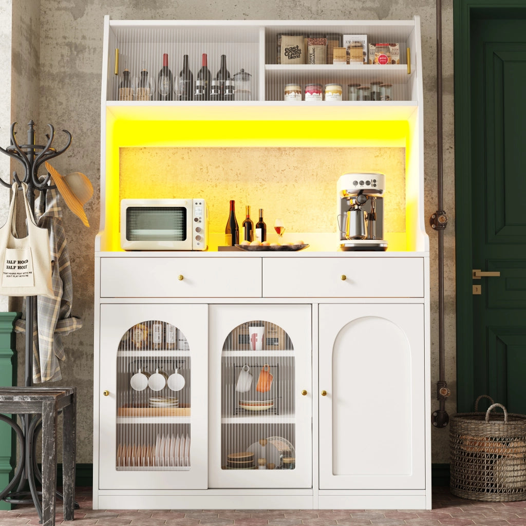 Credenza Buffet con Vetrina, LED e Cassetti ¨C MINIMAL ¨C Bianco