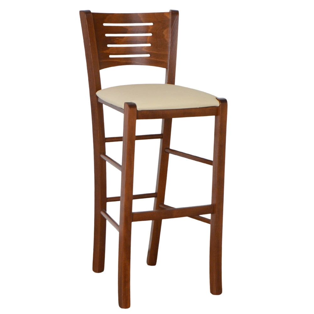 Sgabello verona in legno noce scuro h 73 con seduta imbottita beige