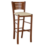 Sgabello verona in legno noce scuro h 73 con seduta imbottita beige
