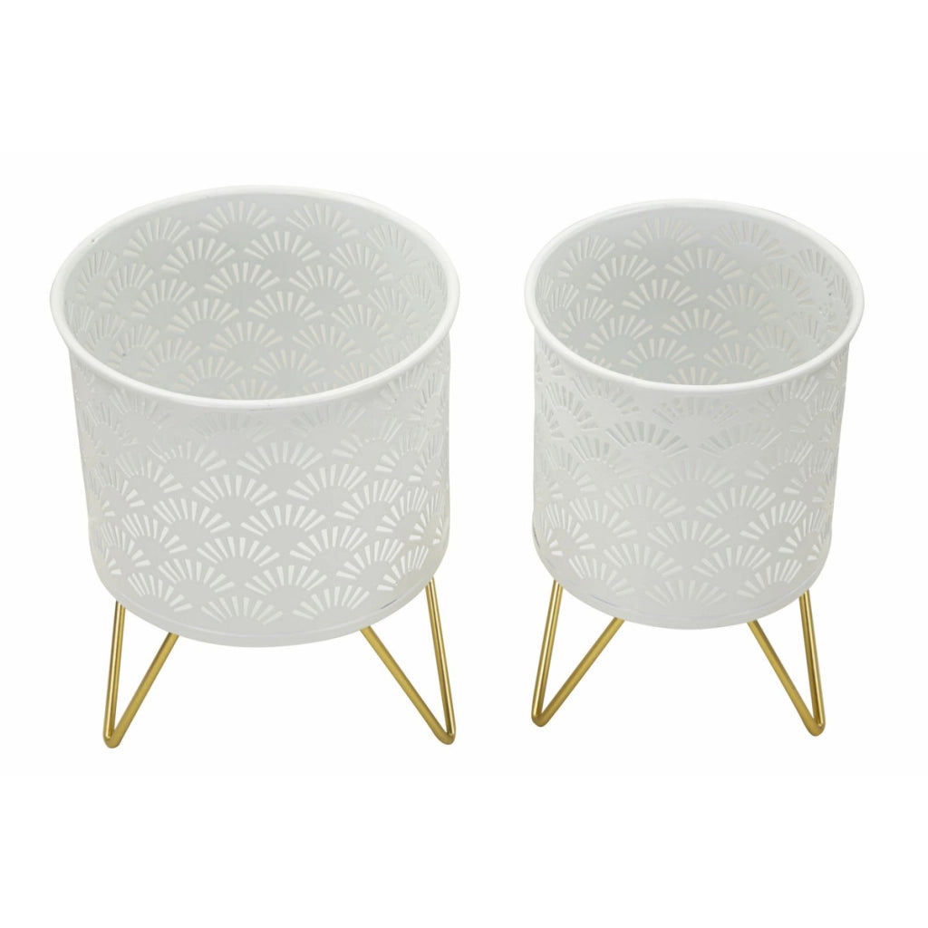 Set di 2 Vasi per Piante VKH412, Oro, Metallo, 16x16x20 cm