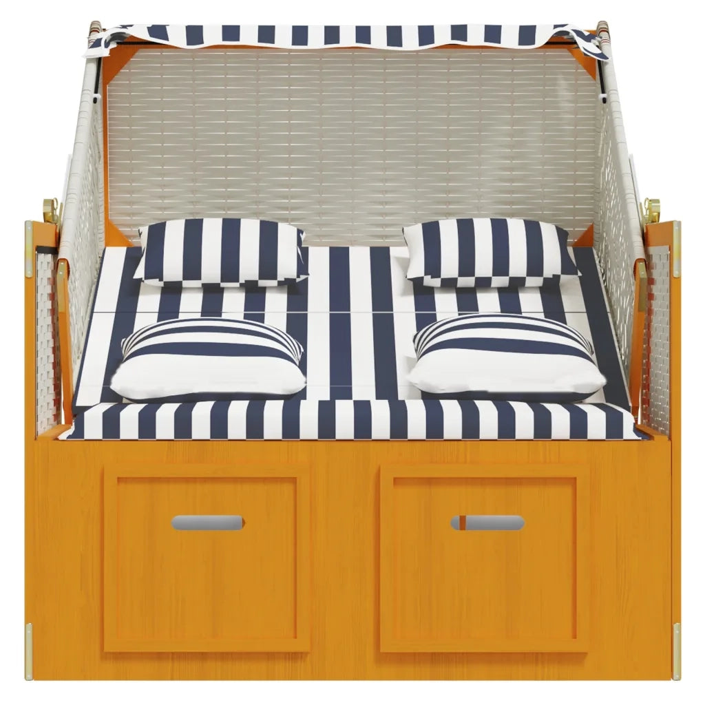 Strandkorb con Cuscini in Polyrattan Legno Massello Bianco Blu 318664