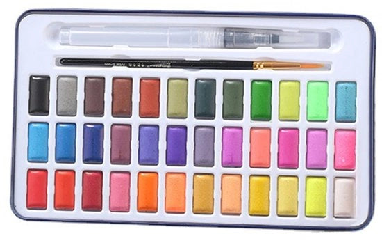 Set di acquarelli portatile - 36 colori - con scatola metallica - qualità premium - adatto a principianti e studenti