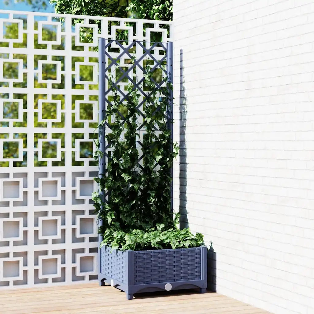 Fioriera da giardino con traliccio-Vaso da Esterno-Vaso con Griglia blu grigio 40x40x121,5 cm PP