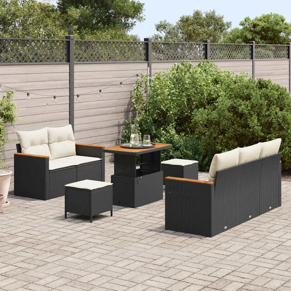 Set Divano da Giardino 10 pcs Nero e Crema polyrattan