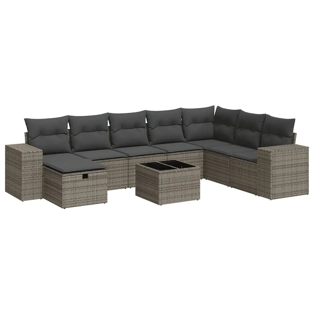Set Divano da Giardino 9 pz con Cuscini Grigio in Polyrattan 3325746