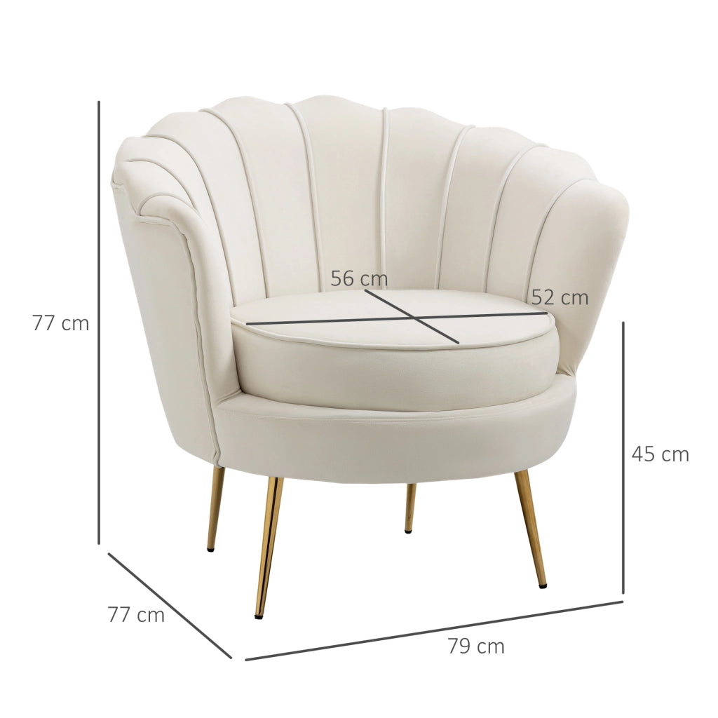 Poltrona di Design Stile Vintage Imbottita in Velluto, 79x77x77cm, Crema