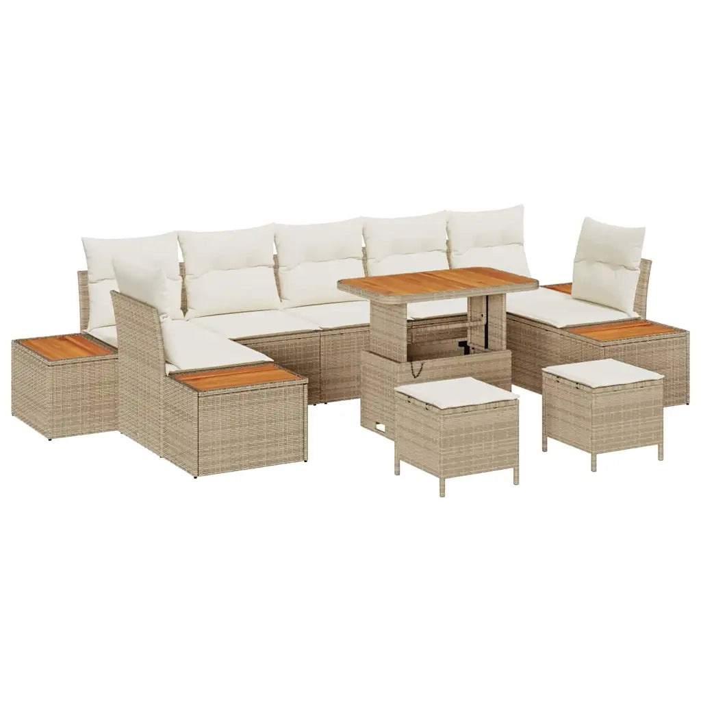 Set Divano da Giardino con cuscino 10 pcs Beige Poly Rattan 3364851