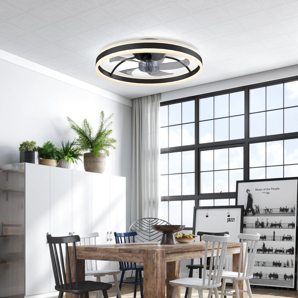 Ventilatore da Soffitto con Luce LED e Telecomando ¨C Minimal ¨C Nero ?50x13,5 cm