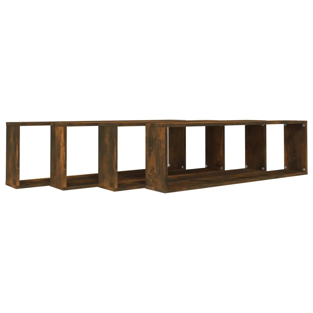 Mensole Parete Cubo 4pz Rovere Fumo 100x15x30 Legno Multistrato 815907
