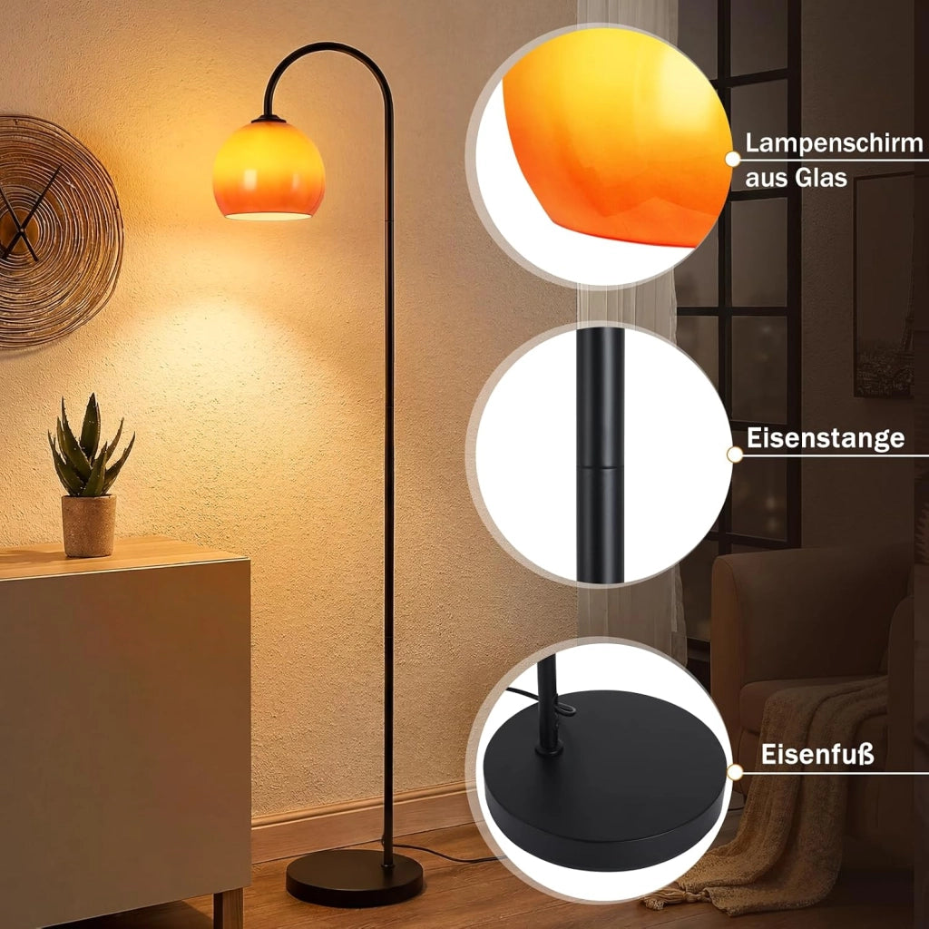 ZMH Lampada da Terra ad Arco Ferro Vetro Interruttore a Pedale E27  per Soggiorno Camera Studio Senza Lampadina
