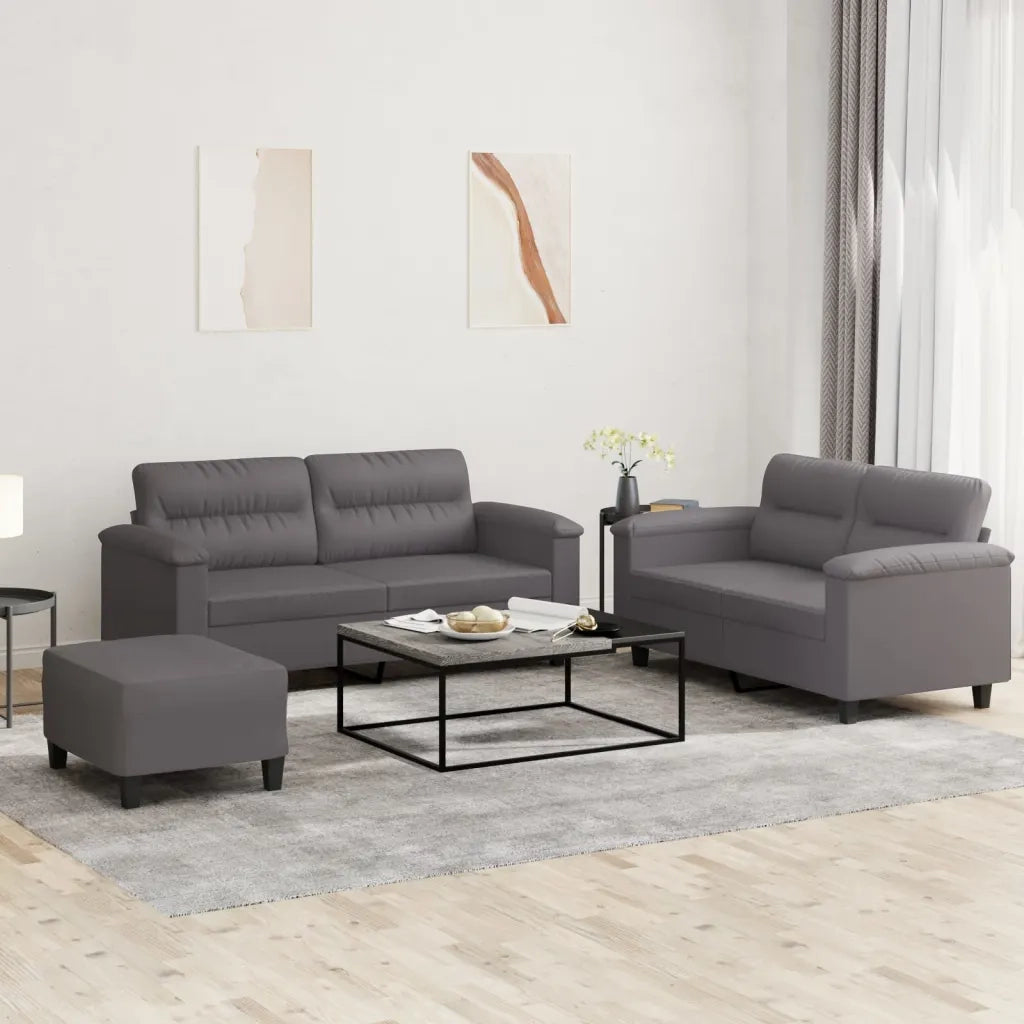 Set di Divani 3 pz con Cuscini Grigio in Similpelle