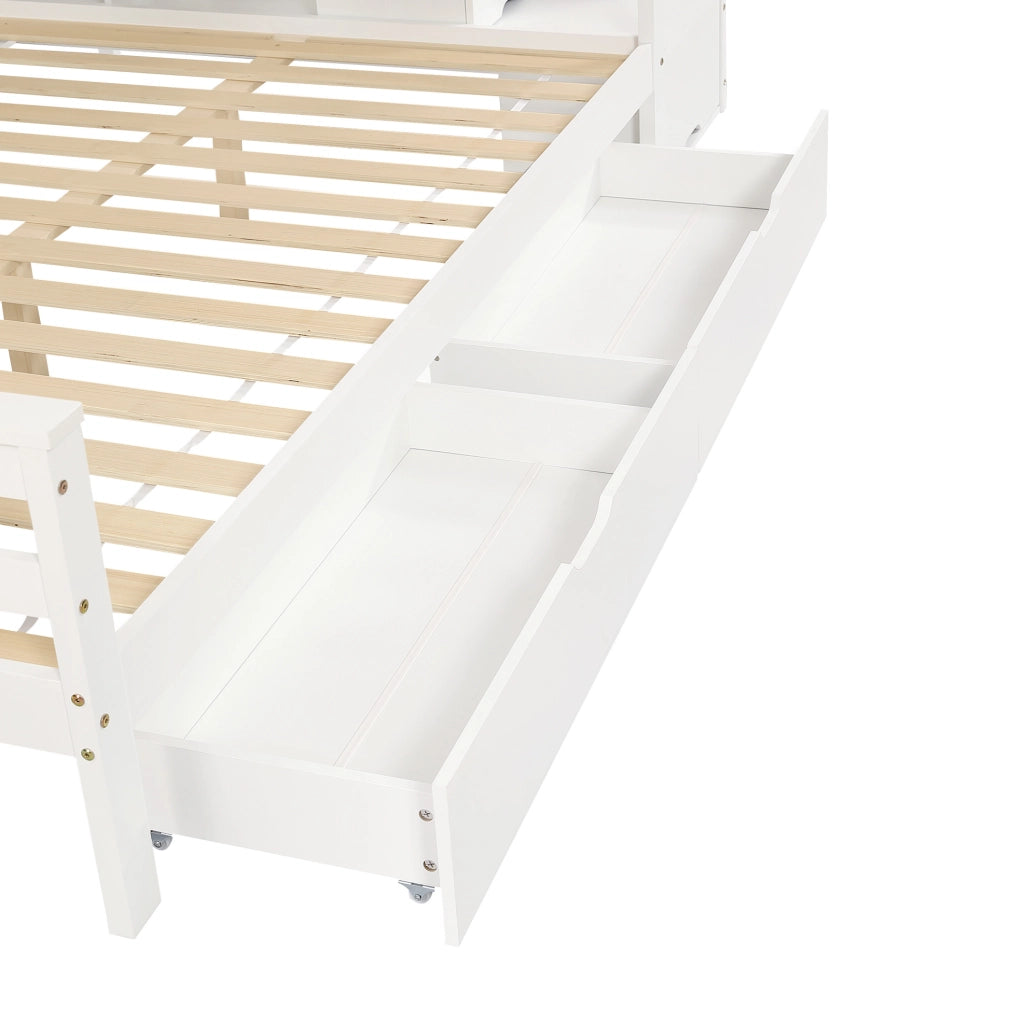 Letto a castello per bambini con scala contenitore e 2 cassetti bianco