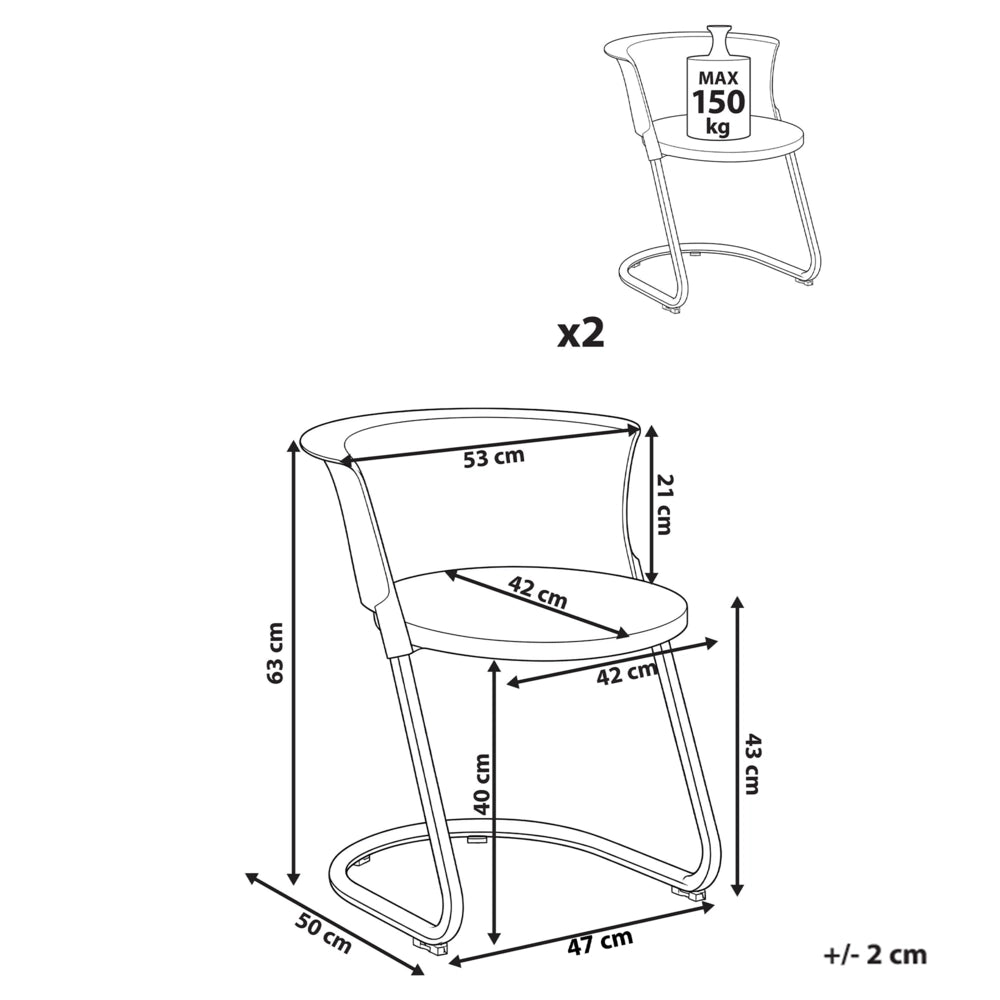 Set di 2 sedie da pranzo arancione in materiale sintetico con gambe in metallo argentato schienale curvo stile moderno sala da pranzo