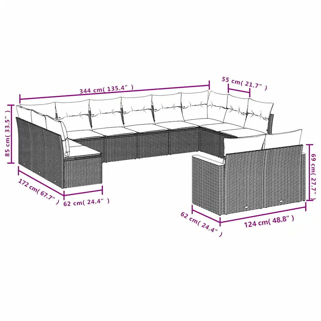 Set Divani da Giardino 13 pz con Cuscini Nero in Polyrattan 3226449