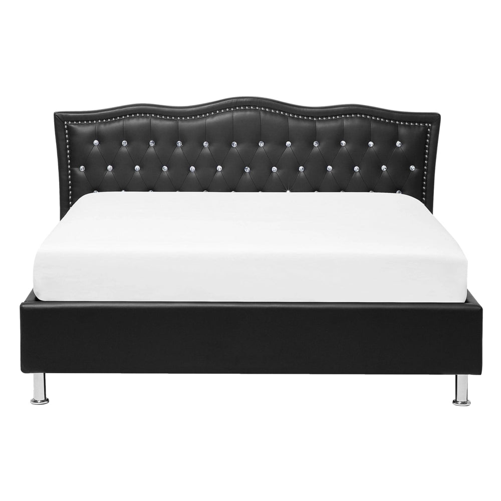 Letto matrimoniale in ecopelle nera 140 cm 6 struttura imbottita con bottoncini in cristallo con finiture imbottite