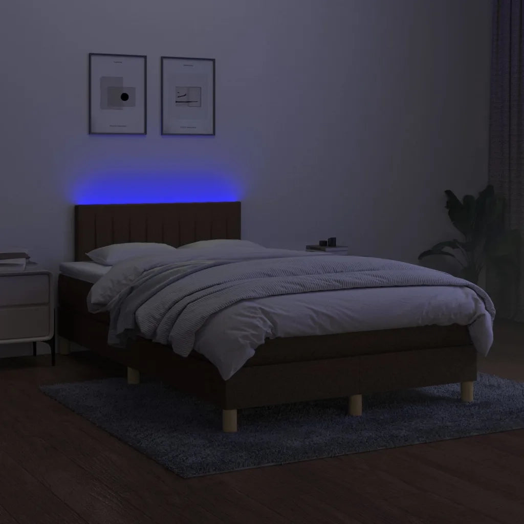 Letto a Molle Materasso e LED Marrone Scuro 120x200 cm Tessuto 3133864