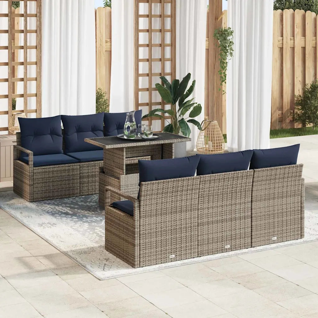 Set Divano da Giardino con cuscino 7 pcs Grigio polyrattan 3348751