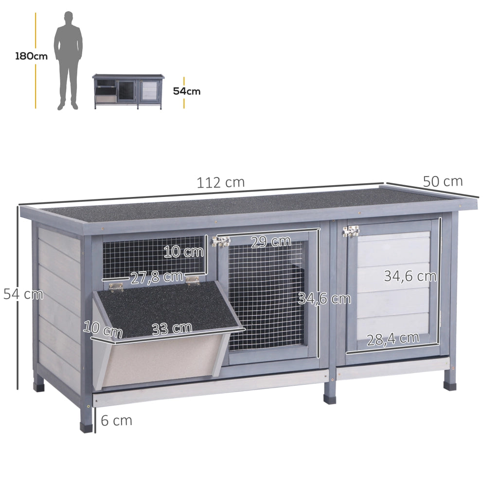 Gabbia per Conigli con Tetto Apribile Vassoi Estraibili Mangiatoia 112x50x54 cm ¨C Xylo ¨C Grigio