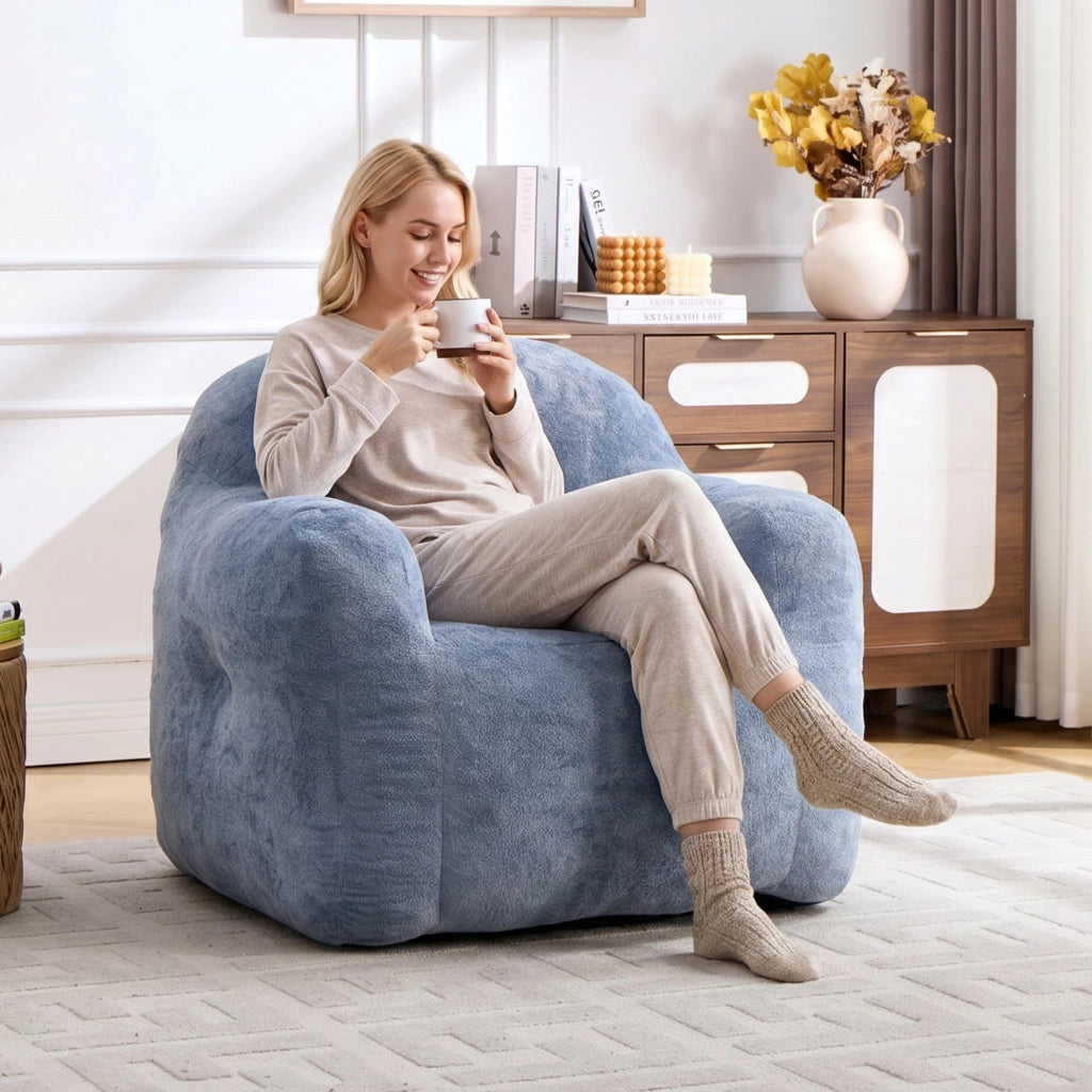 Poltrona Pouf con Braccioli ¨C Minimal ¨C Finta Pelliccia, Blu