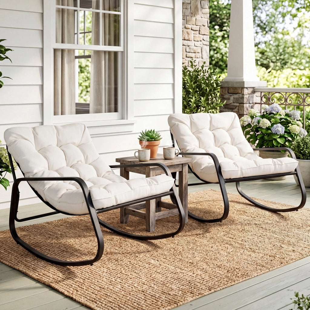 Sedia a dondolo con cuscino spesso e base antiscivolo, Poltrona relax imbottita portata 205 kg Beige