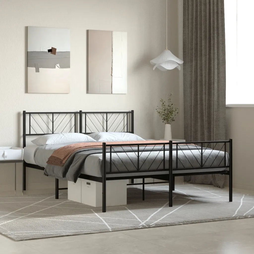 Letto matrimoniale | Letto per adulti | Giroletto con Testiera e Pediera Metallo Nero 140x190 cm